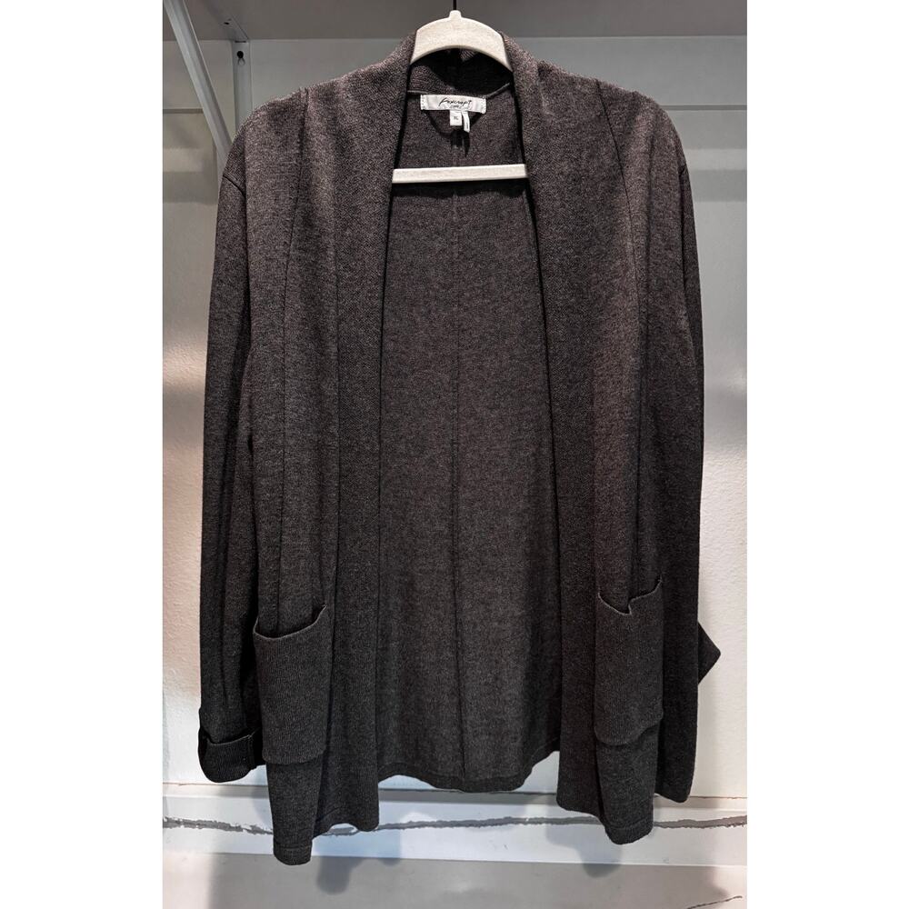 Foxcroft Women's‎ Cardigan Pockets Open-Front Cotton Blend Charcoal Size XL